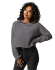 Women's cropped hoodie in grey with "WR" logo, front view.