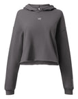 Women's cropped hoodie in grey with "WR" logo, front view.