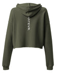 Women's cropped hoodie in green with "WHATEVR" text, back view.