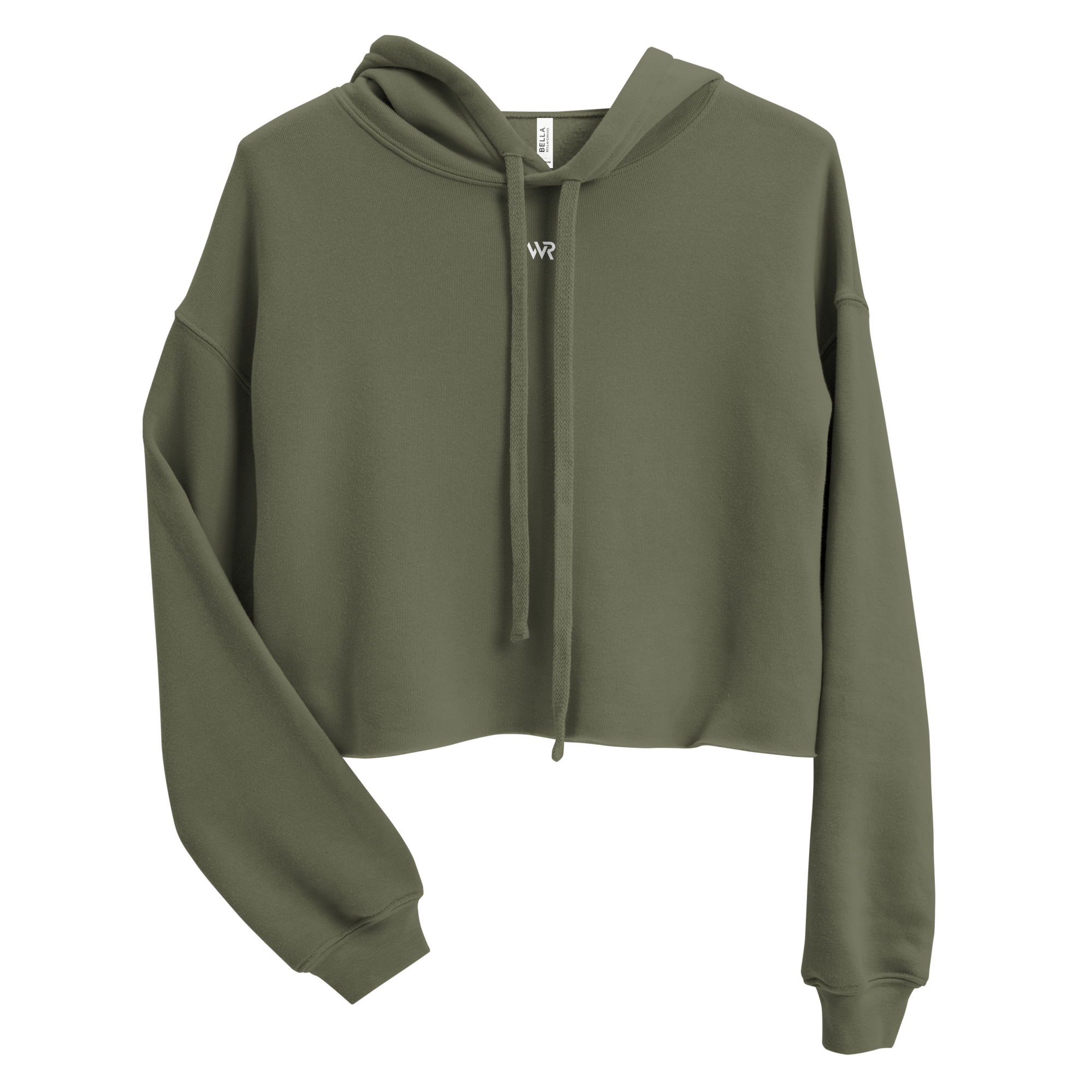 Women's cropped hoodie in green with "WR" logo, front view.