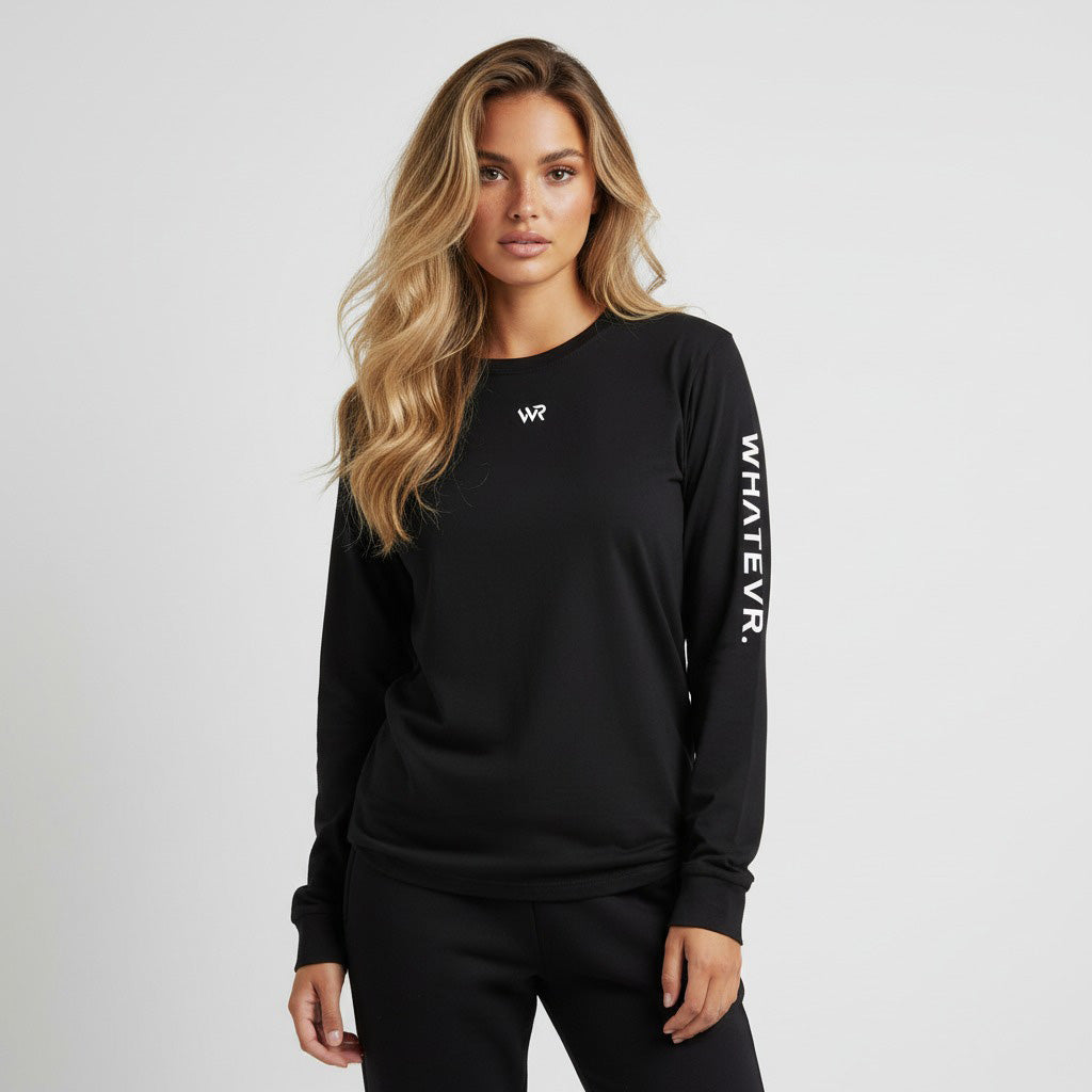 Women's heavyweight long sleeve t-shirt in black, front view