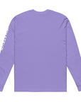 Women's heavyweight long sleeve t-shirt in purple, back view