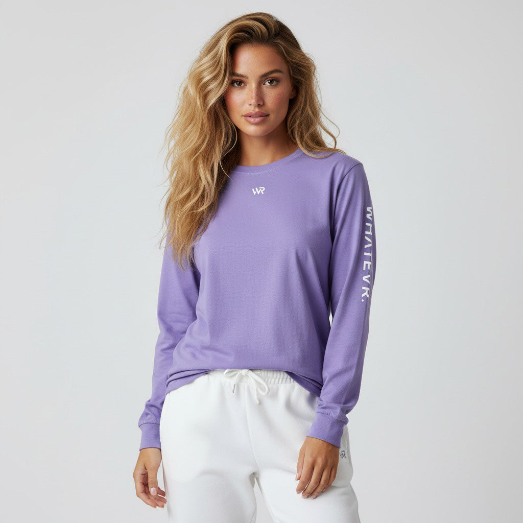 Women's heavyweight long sleeve t-shirt in purple, front view