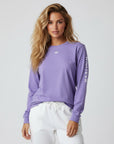 Women's heavyweight long sleeve t-shirt in purple, front view