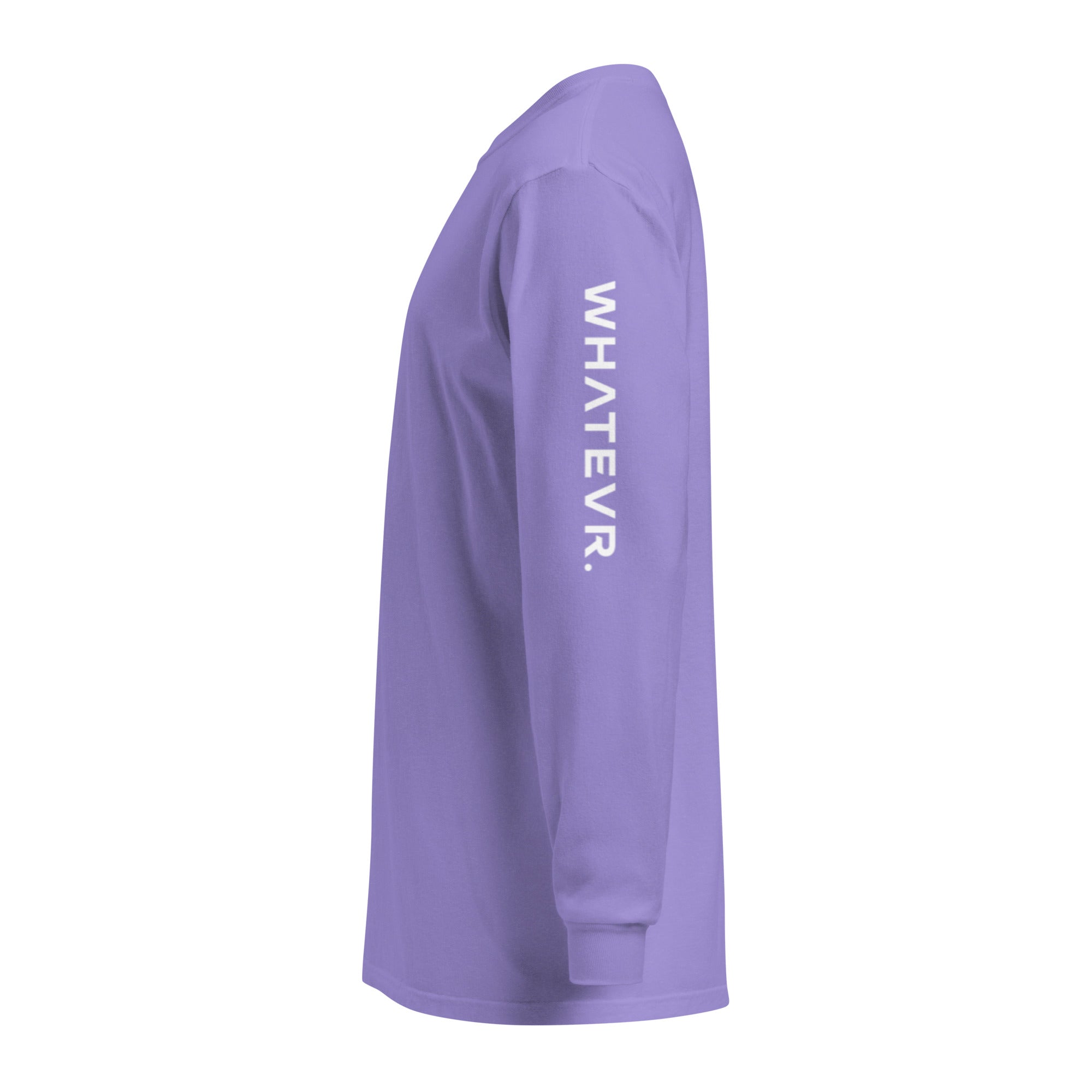 Women's heavyweight long sleeve t-shirt in purple, side view