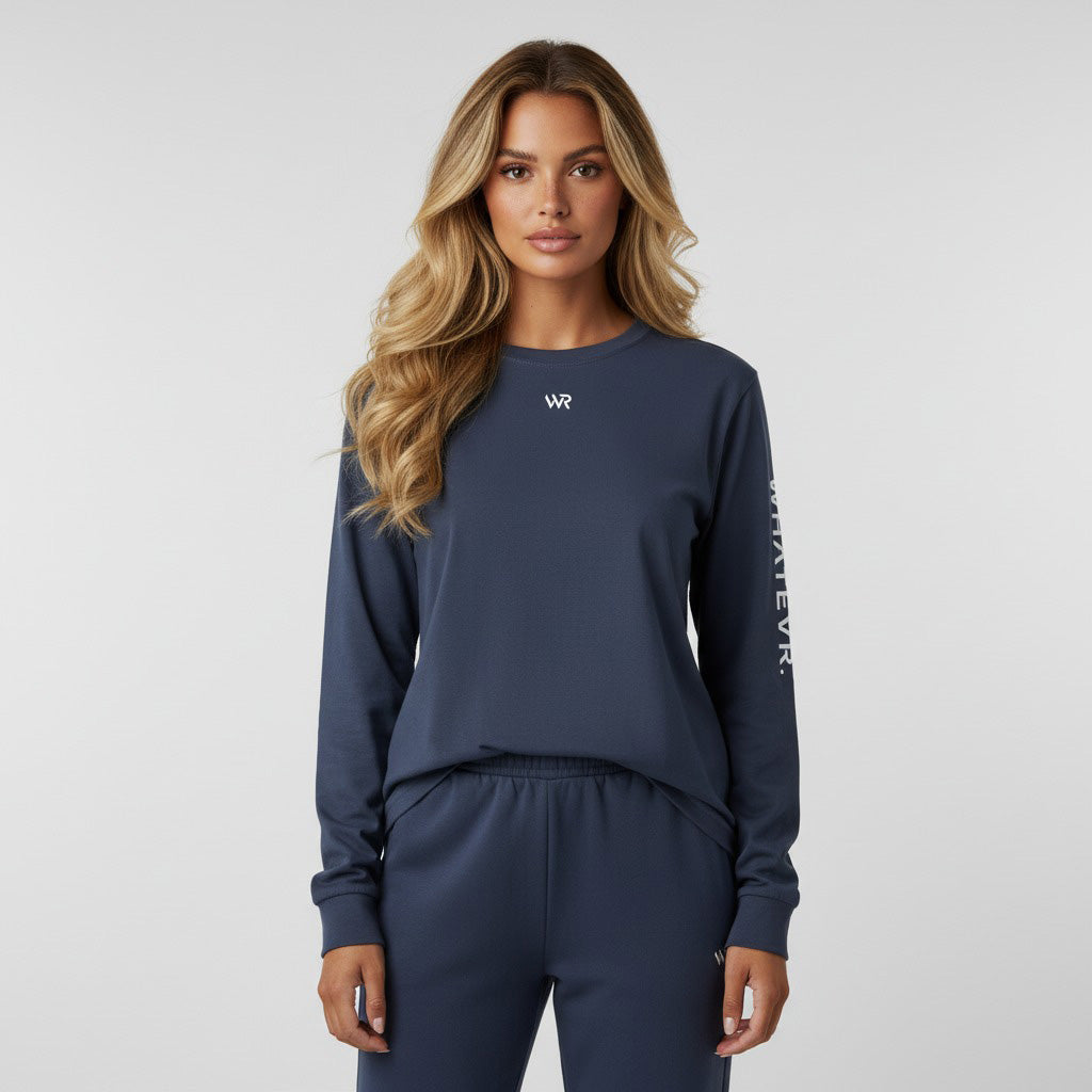 Women's heavyweight long sleeve t-shirt in dark blue, front view