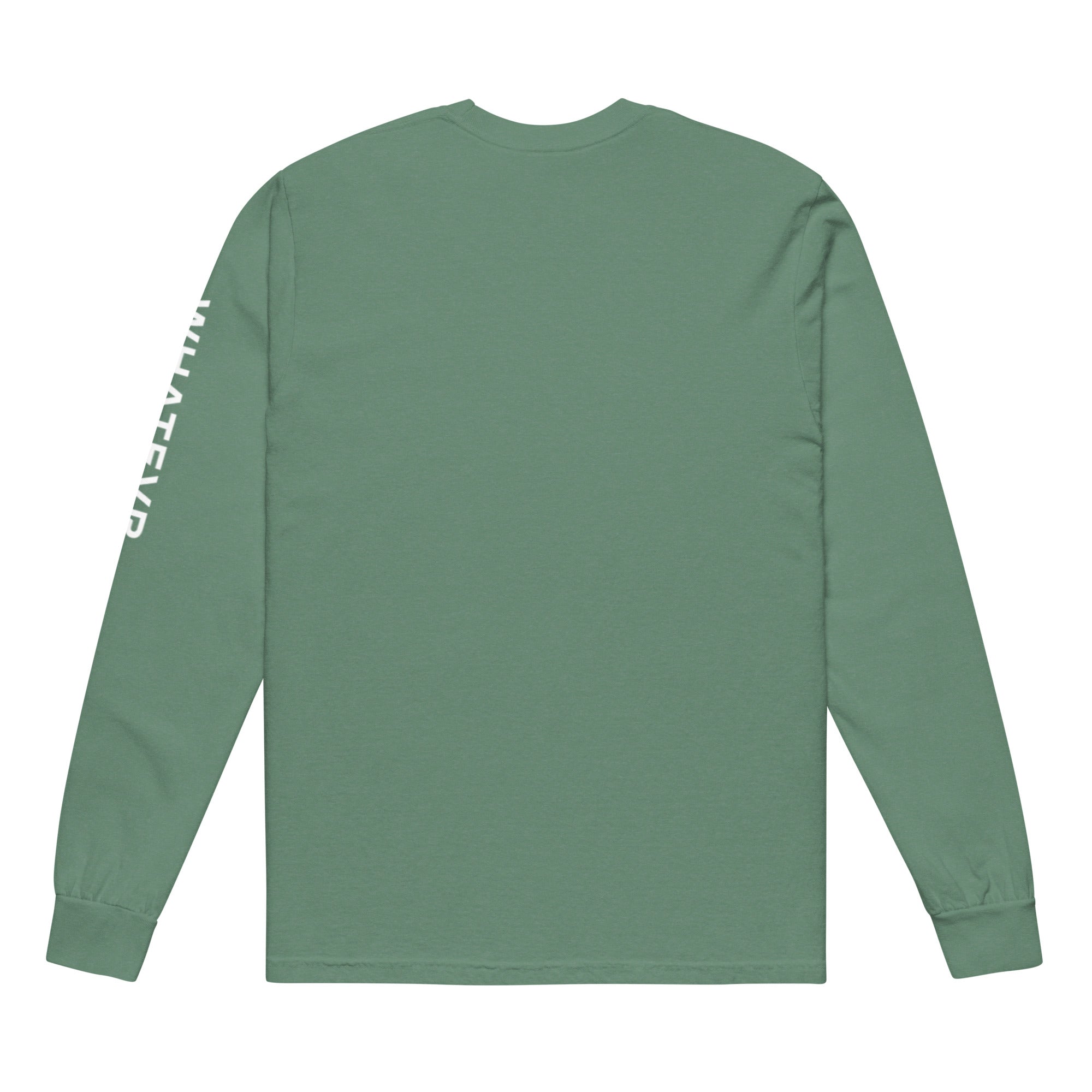 Women's heavyweight long sleeve t-shirt in green, back view