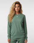 Women's heavyweight long sleeve t-shirt in green, front view