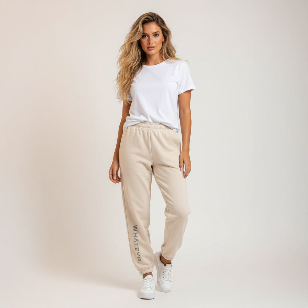 Women's premium heavyweight sweatpants in beige, front view