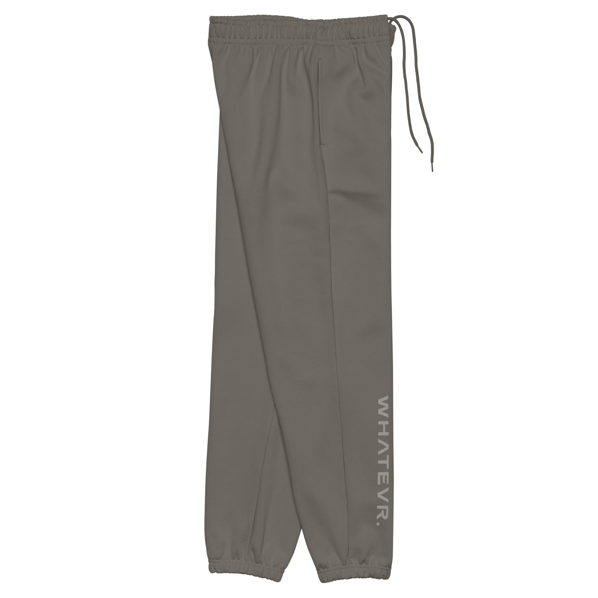 Women's premium heavyweight sweatpants in dark grey, side view.