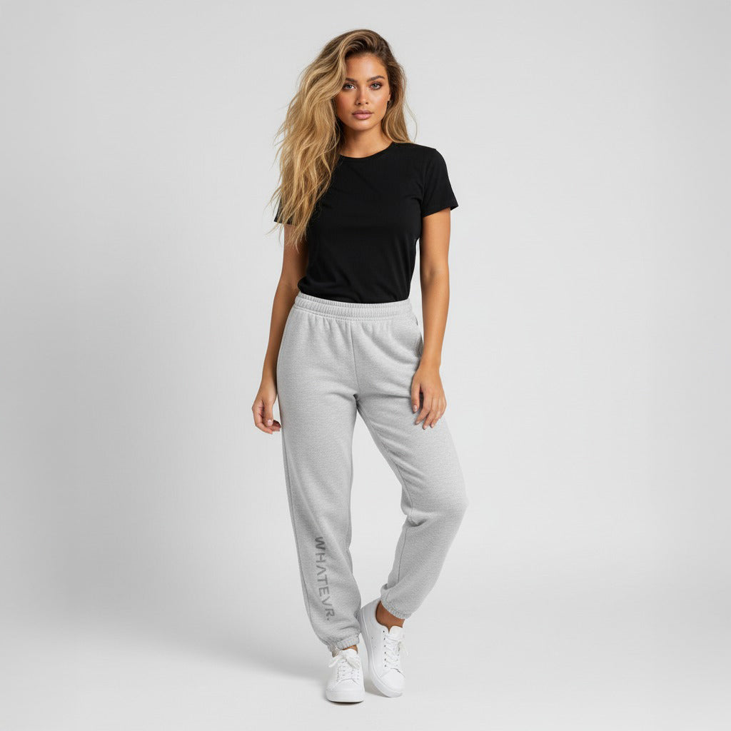 Women's premium heavyweight sweatpants in light grey, front view.