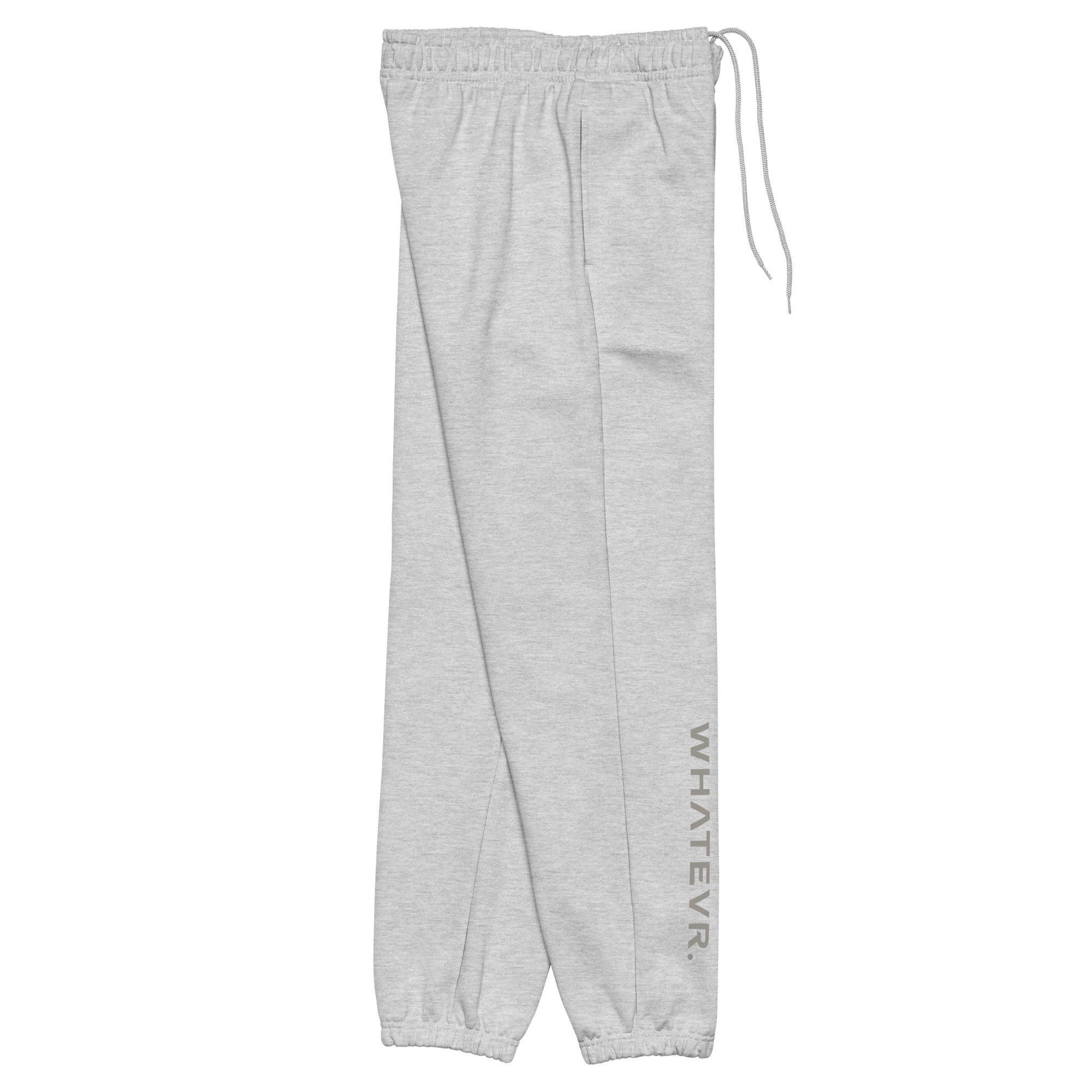 Women's premium heavyweight sweatpants in light grey, side view.