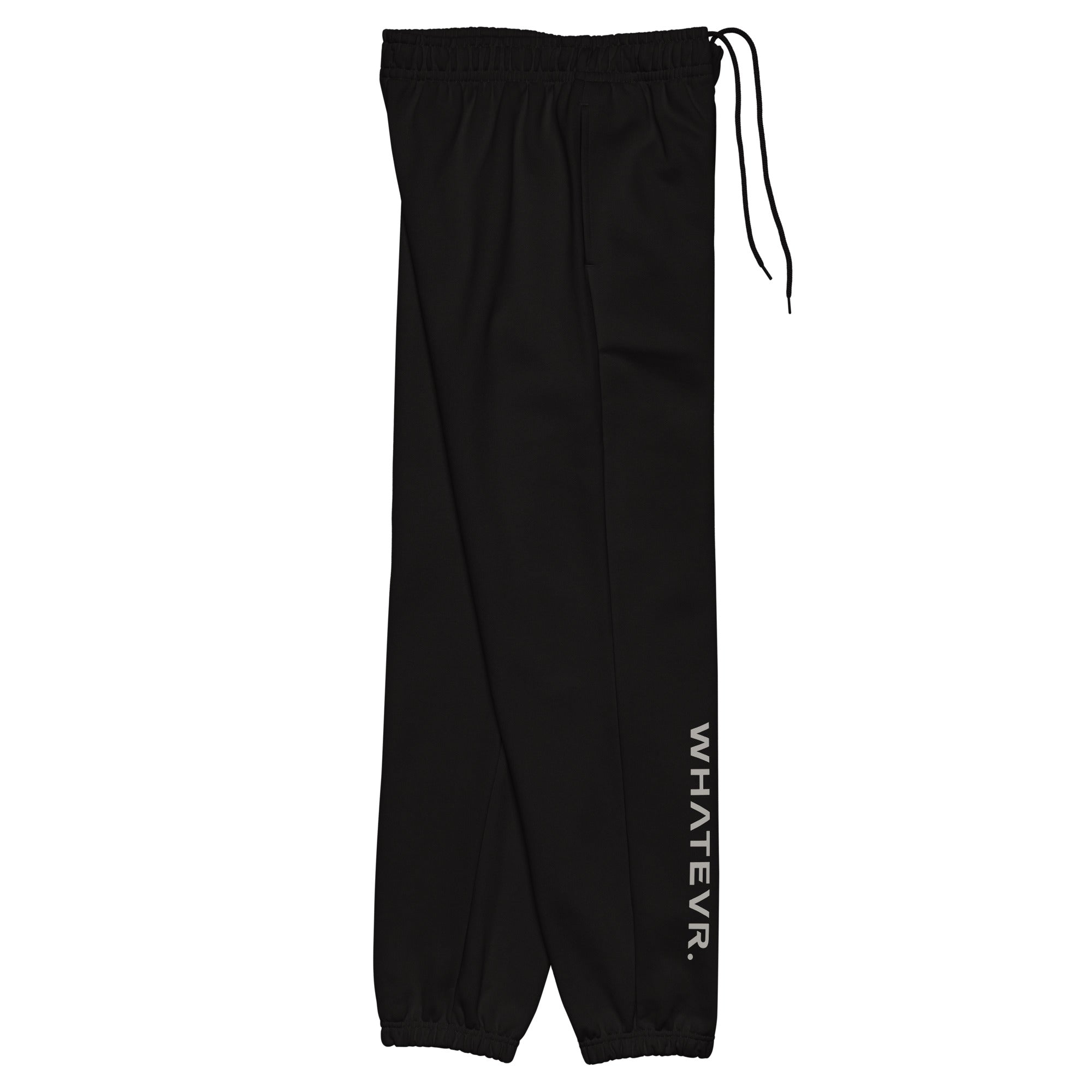 Women's premium heavyweight sweatpants in black, side view.