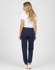 Women's premium heavyweight sweatpants in blue, back view.