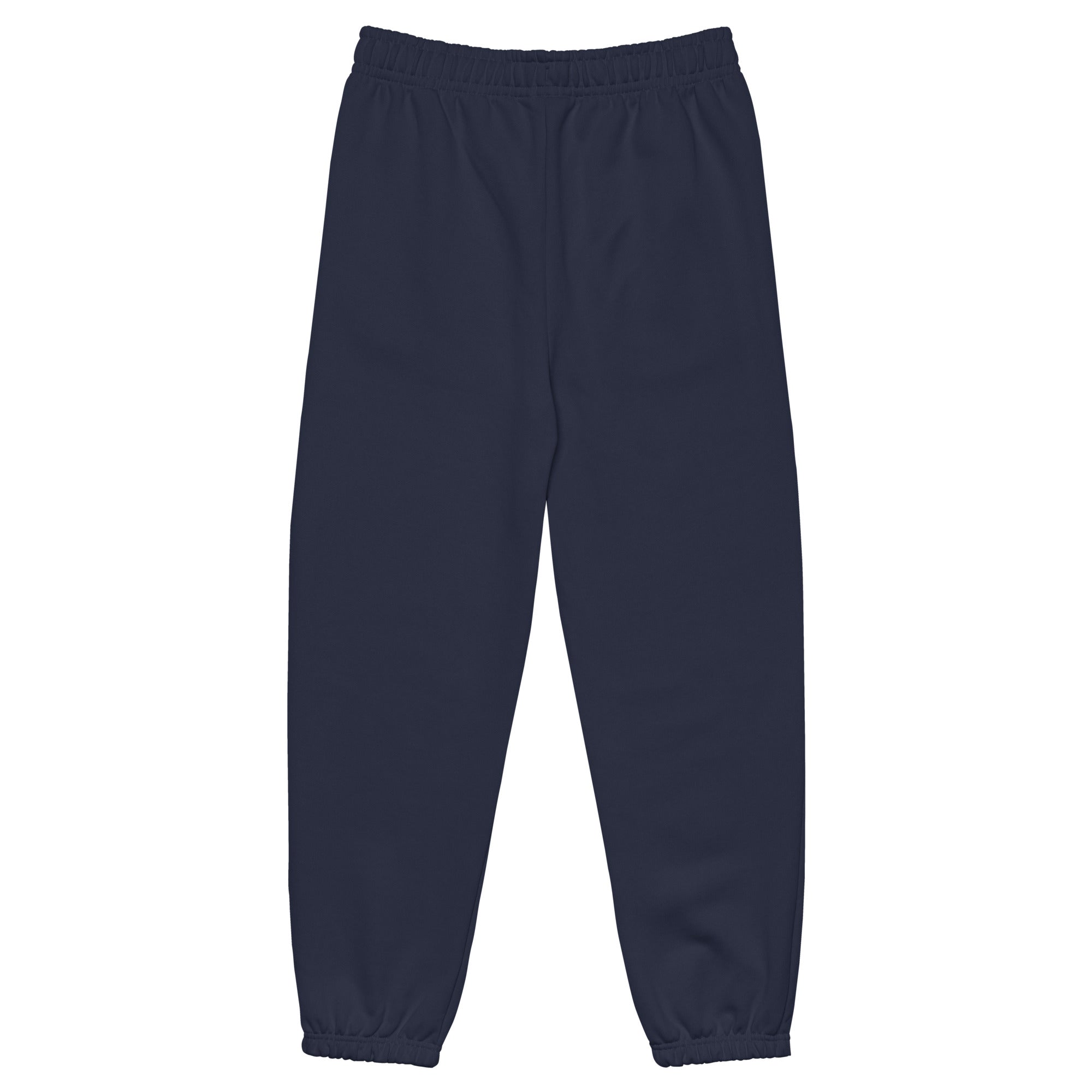 Women's premium heavyweight sweatpants in blue, back view.