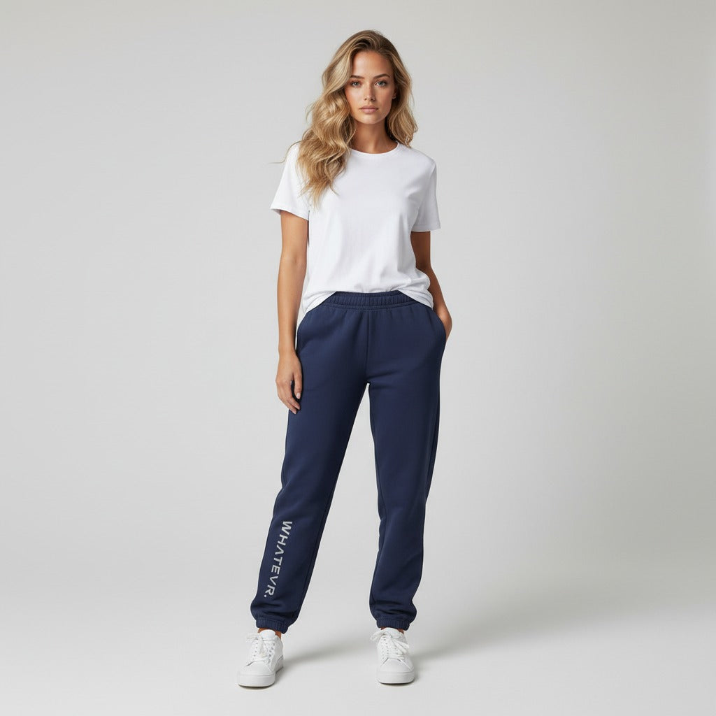 Women's premium heavyweight sweatpants in blue, front view.