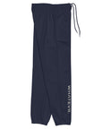 Women's premium heavyweight sweatpants in blue, side view.