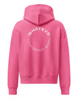 Women's premium heavyweight hoodie in pink with "Confidence Worn" text, back view.