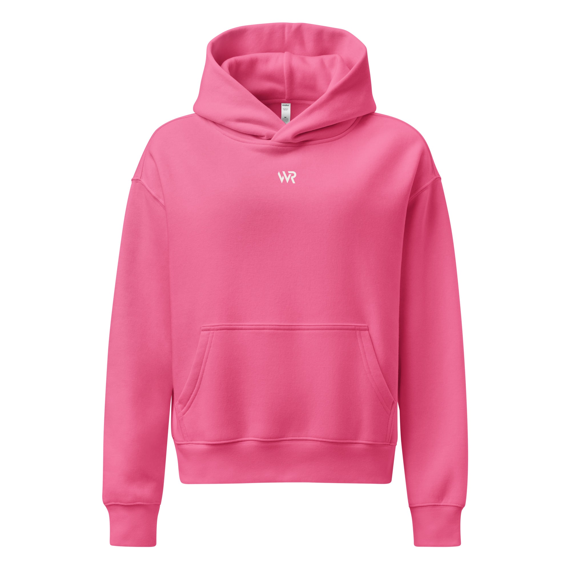 Women's premium heavyweight hoodie in pink with "WR" logo, front view.