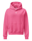 Women's premium heavyweight hoodie in pink with "WR" logo, front view.