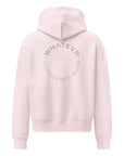Women's premium heavyweight hoodie in lilac with "Confidence Worn" text, back view.