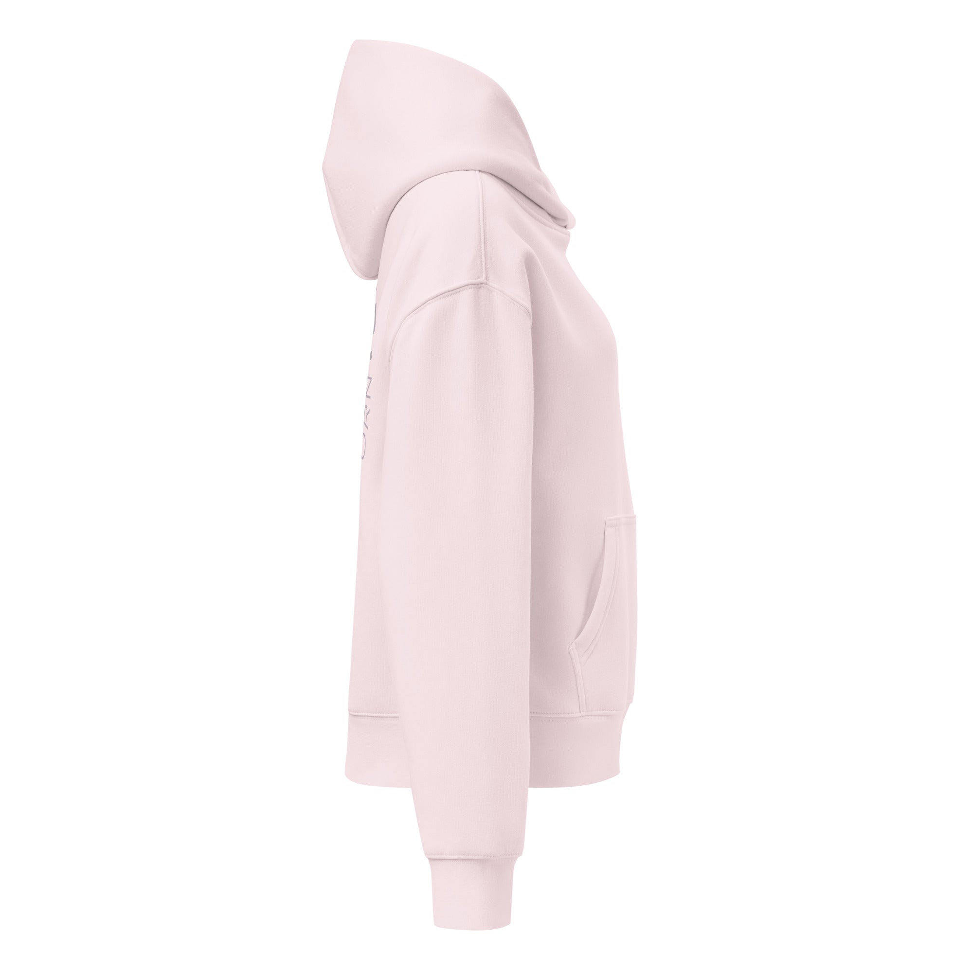 Women's premium heavyweight hoodie in lilac, side view.