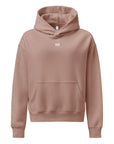 Women's premium heavyweight hoodie in taupe with "WR" logo, front view.