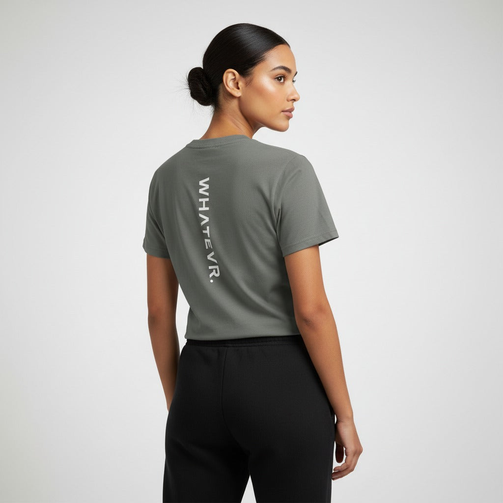 Women's premium t-shirt in gray, back view