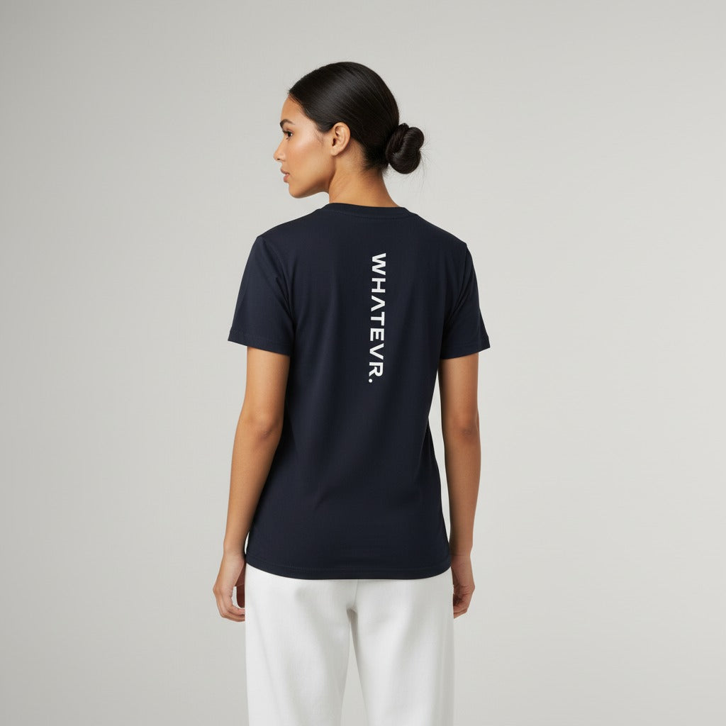 Women's premium t-shirt in dark blue, back view