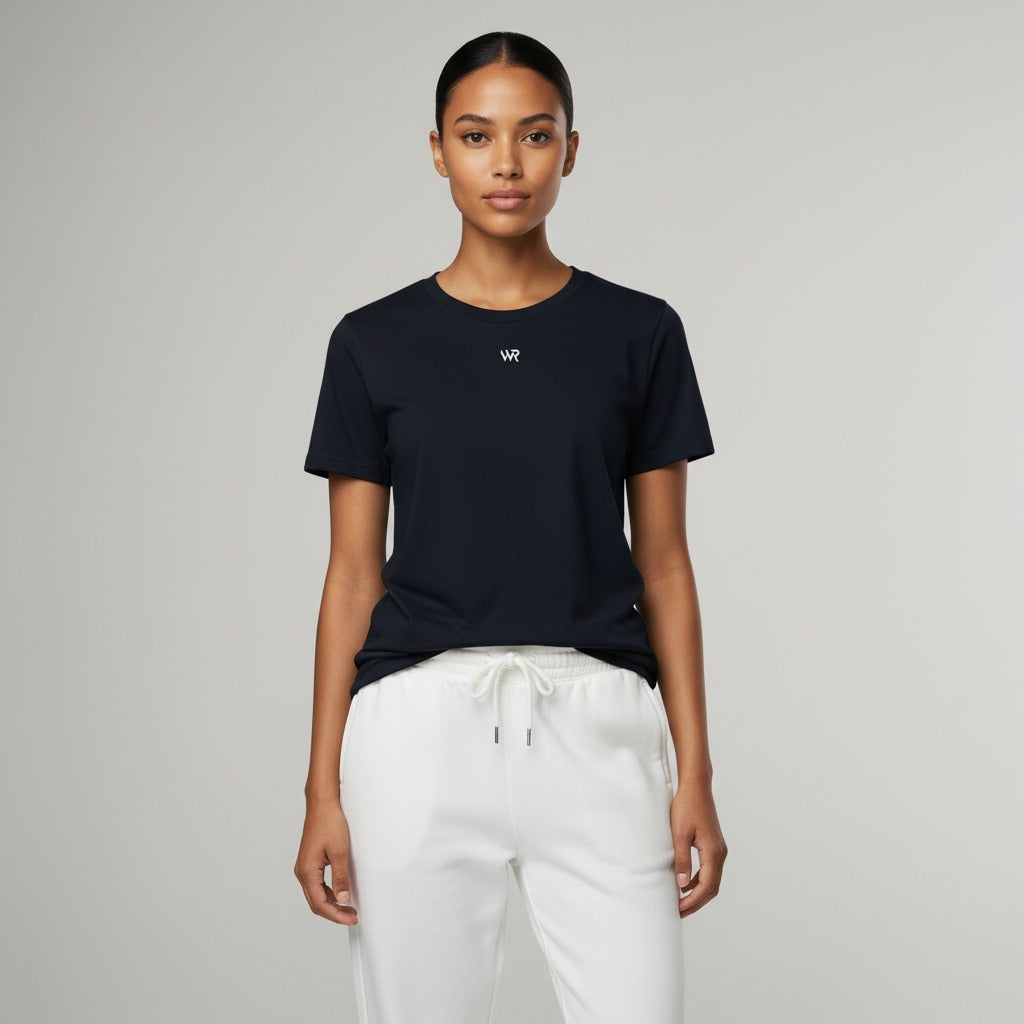 Women's premium t-shirt in dark blue, front view