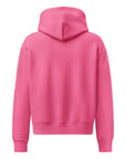 Women's premium heavyweight hoodie in pink, back view.
