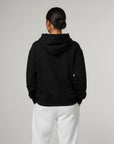 Women's premium heavyweight hoodie in black, back view.