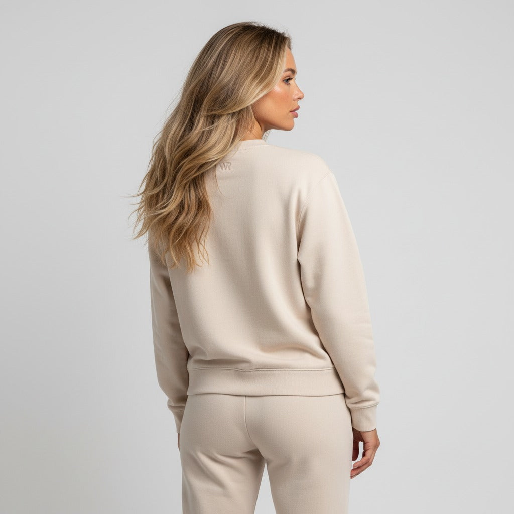 Women's premium sweatshirt in beige, back view