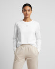 Women's premium heavyweight long sleeve t-shirt in white, front view