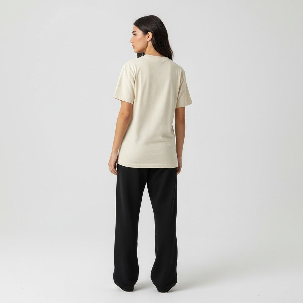 Women's premium t-shirt in beige, back view