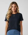 Women's premium t-shirt in dark blue, front view