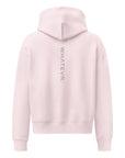 Women's premium heavyweight hoodie in pink with "WHATEVR" text, back view.