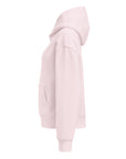 Women's premium heavyweight hoodie in pink, side view.