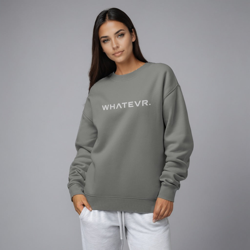 Women's premium crewneck sweatshirt in grey with embroidered detailing, front view