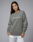Women's premium crewneck sweatshirt in grey with embroidered detailing, front view