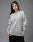Women's premium crewneck sweatshirt in light grey with embroidered detailing, front view