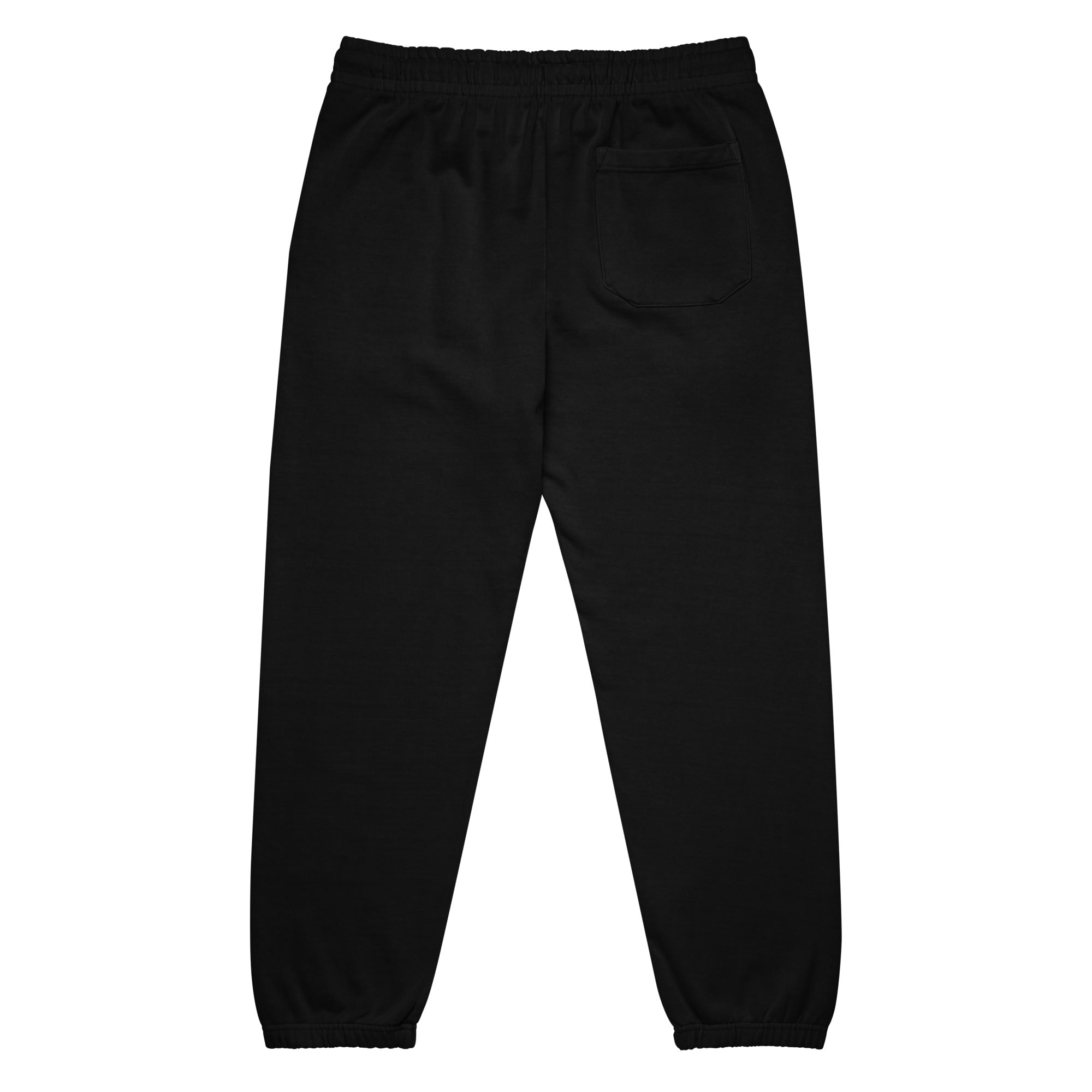 Women's heavyweight fleece sweatpants in black, back view.