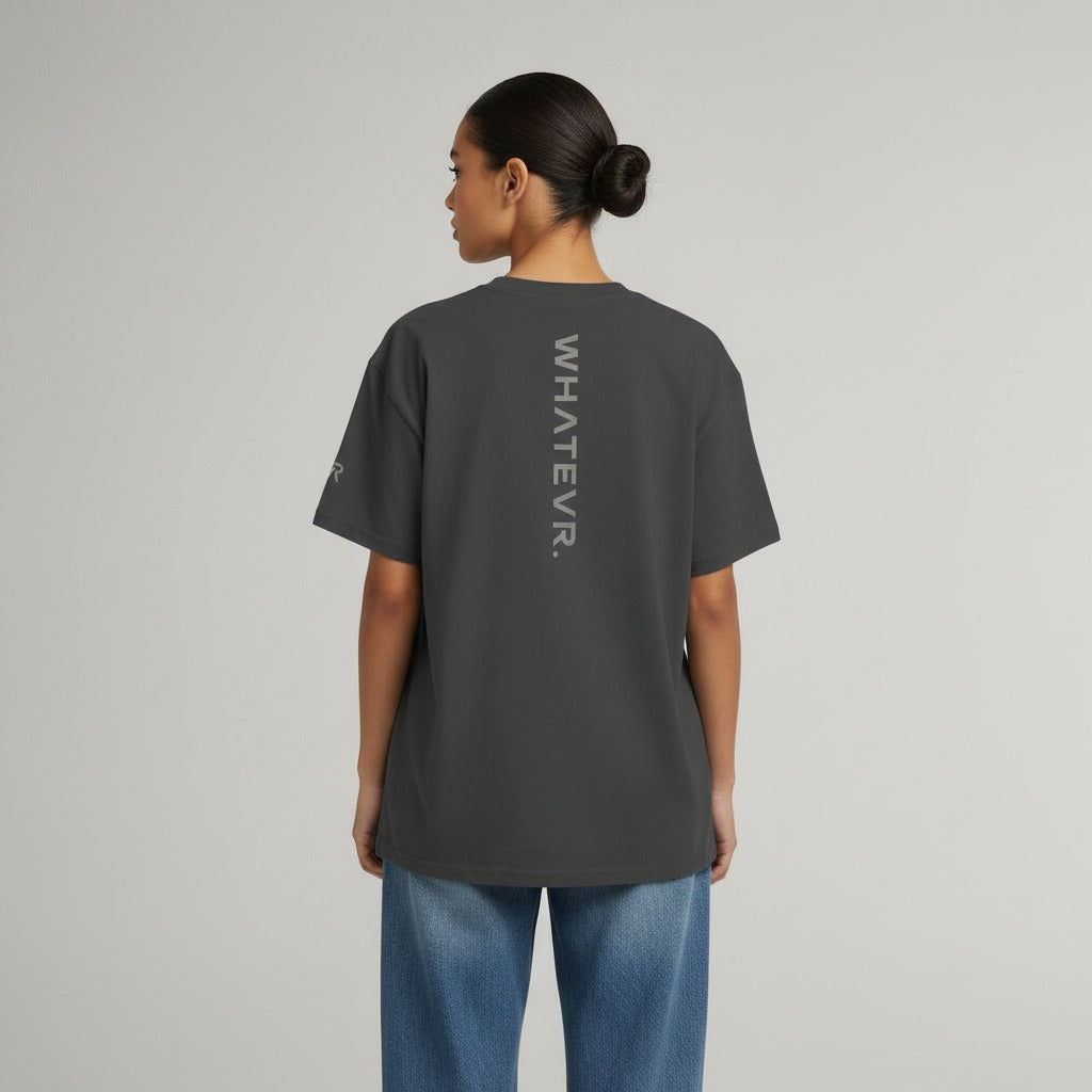 Women's premium heavyweight oversized t-shirt in gray, back view