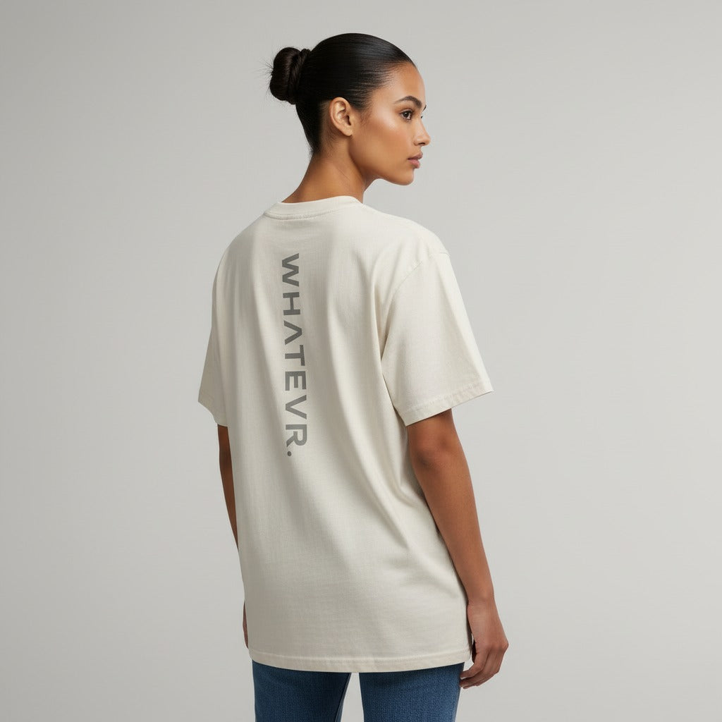 Women's premium heavyweight oversized t-shirt in beige, back view