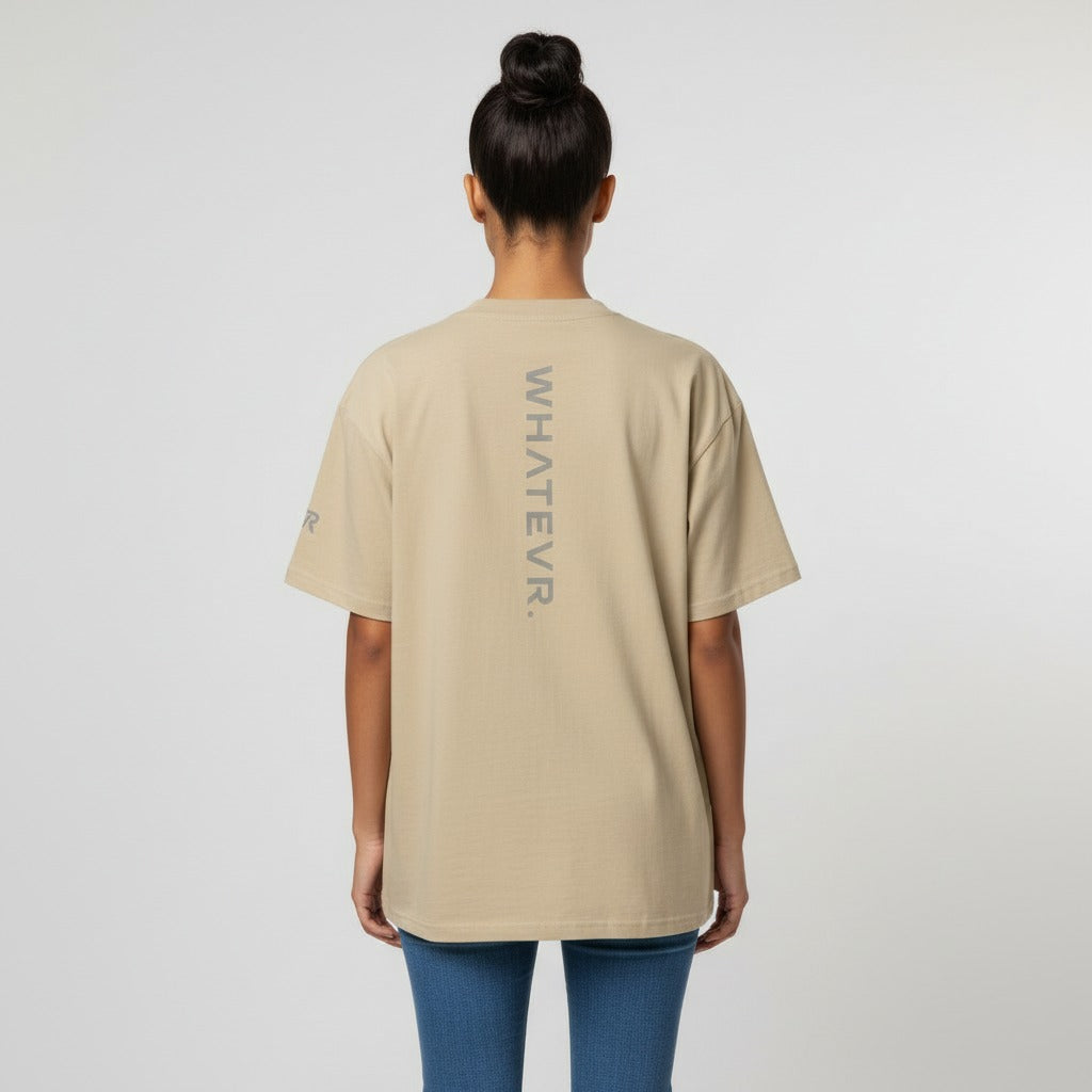 Women's premium heavyweight oversized t-shirt in khaki, back view
